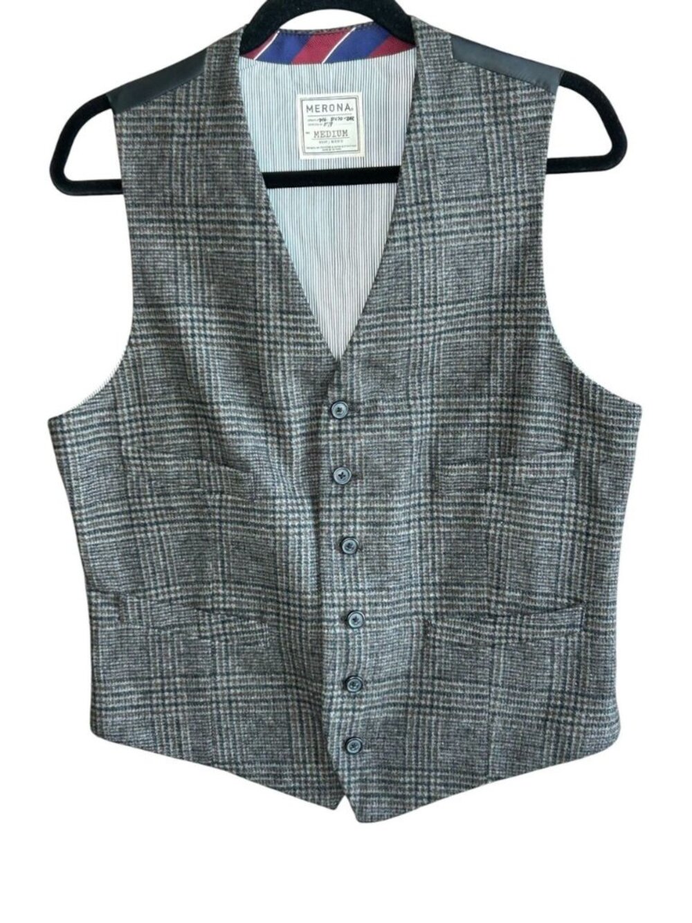 Merona Men's Vintage 80's Glen Plaid Tweed Wool Vest Waistcoat Size M
